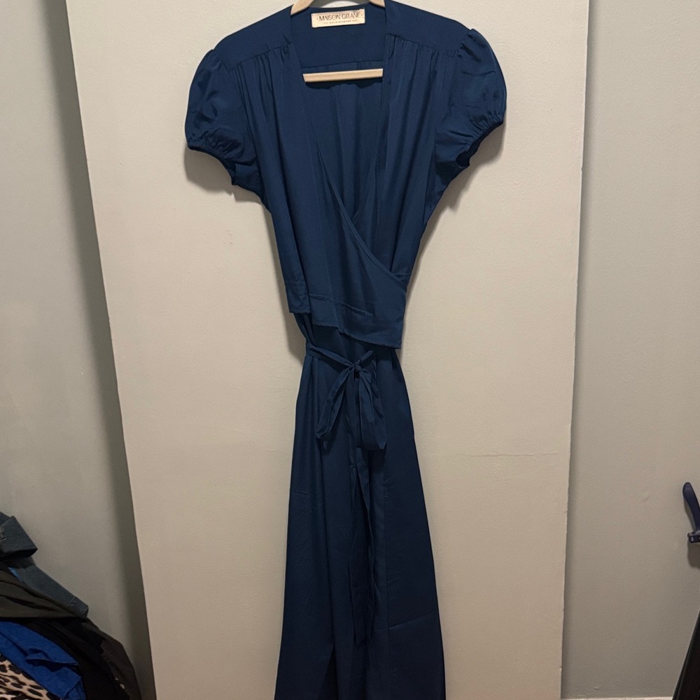 Madison Gitane by Katie Diamond Teal Wrap Maxi Dress with Tie Waist
